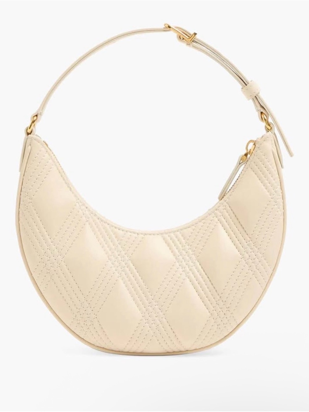 Valentino Garavani Cream Quilted Half-Moon Shoulder Bag with Gold V Logo - Picture 4 of 5